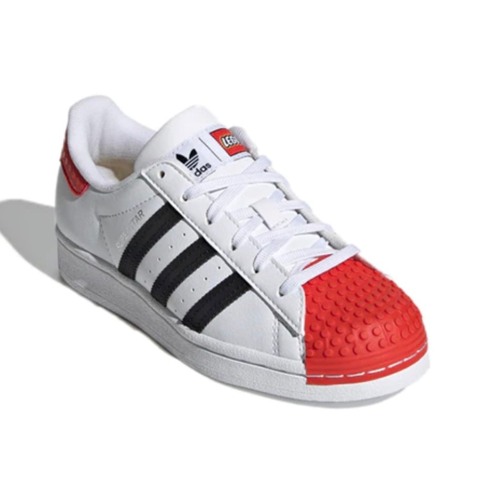 Adidas Superstar J x LEGO White Black Red Retro OG Stripes Size 5.5